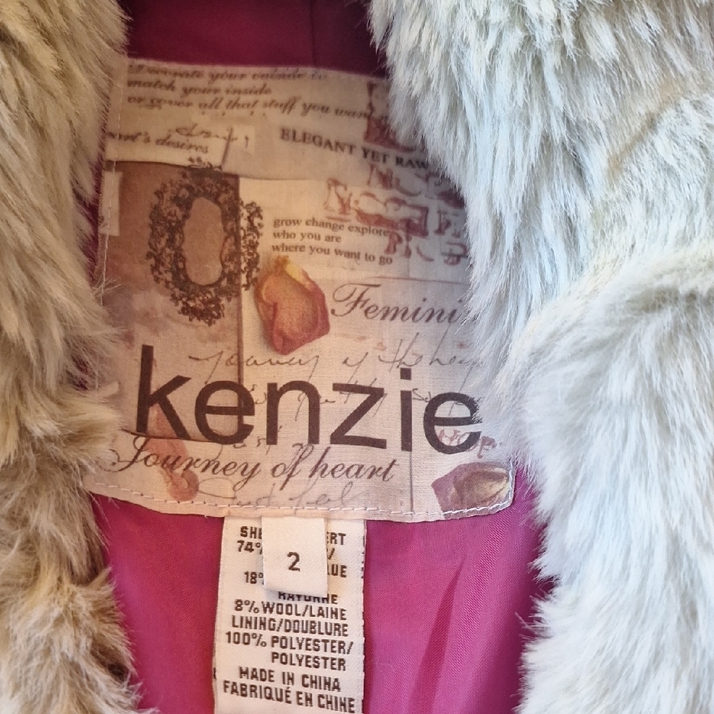 Kenzie Multicolor Pea Coat with Faux Fur Collar Size S - Picture 5 of 13